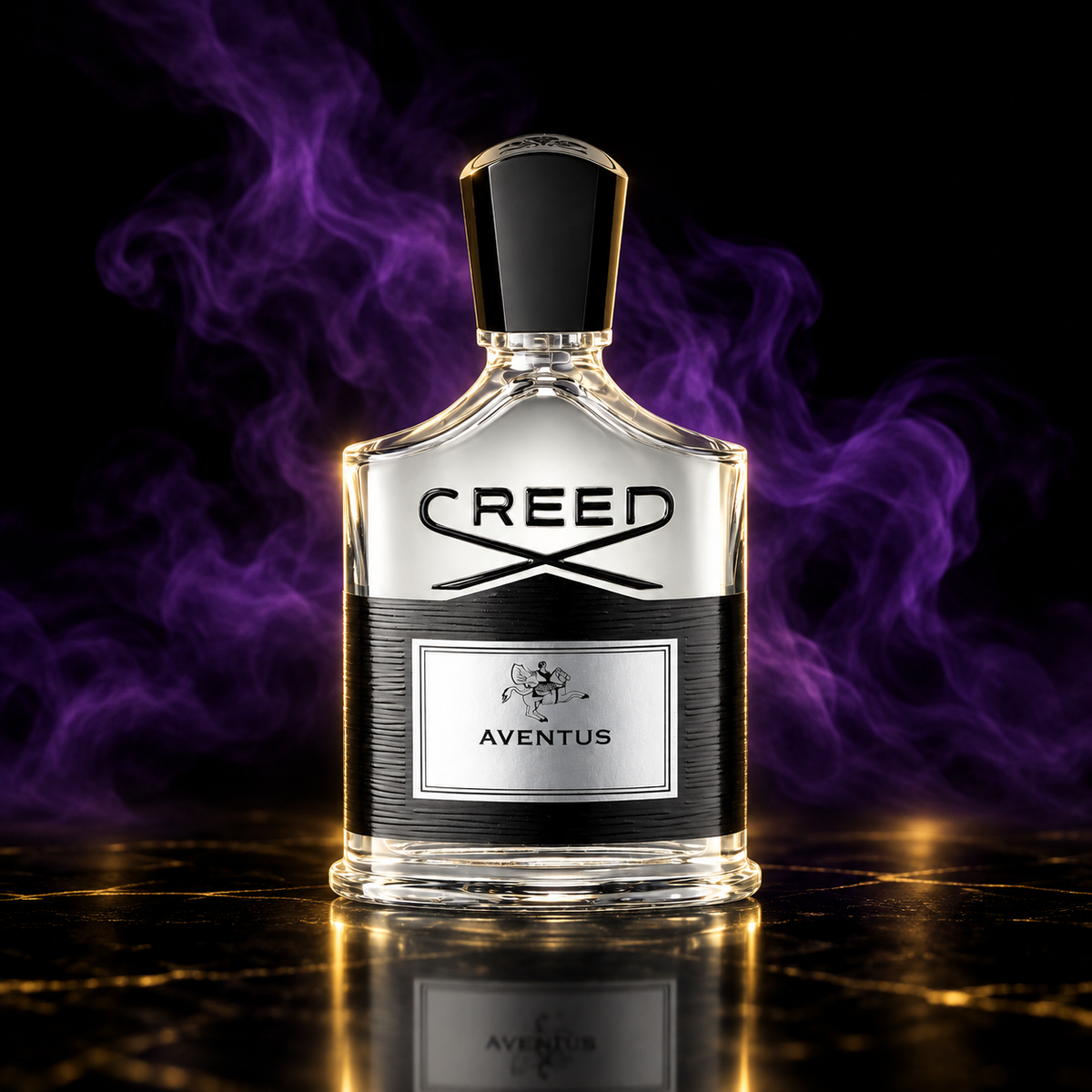 creed aventus edp — black, purple and gold presentation